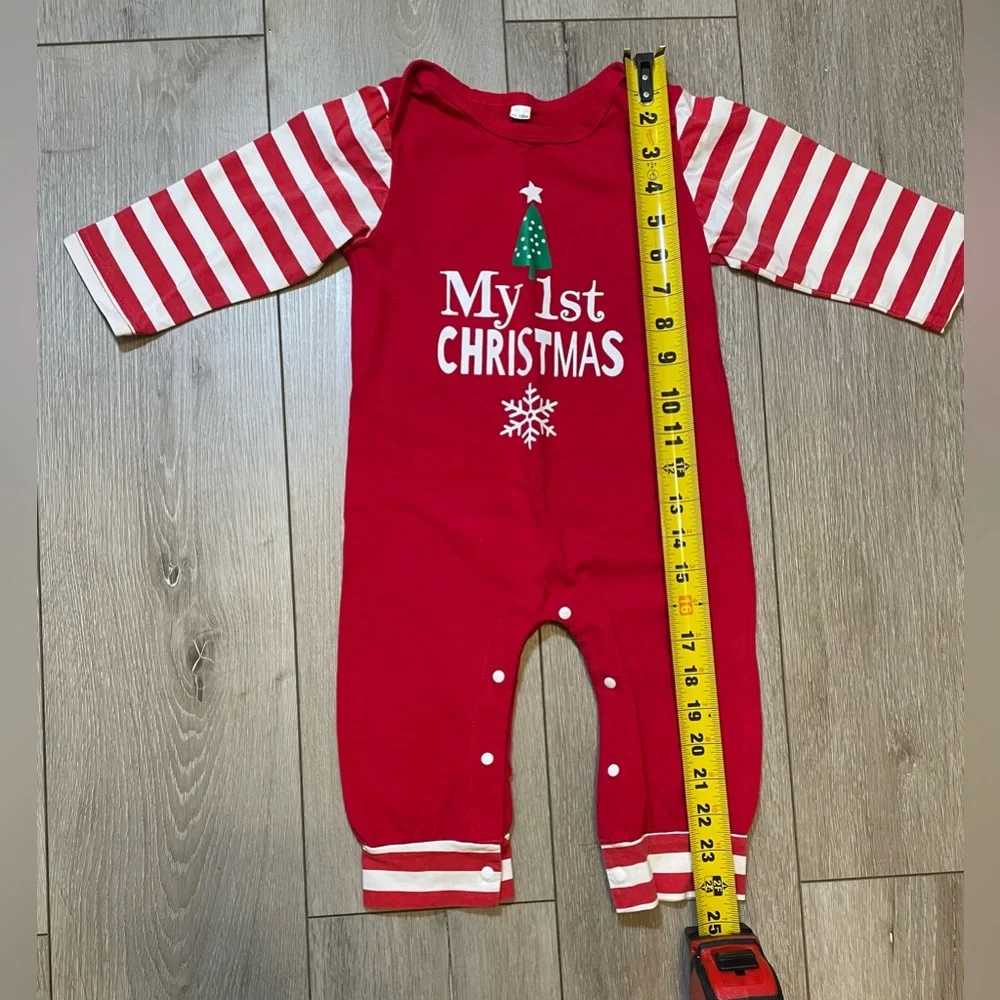 My First Christmas Red &‎ White Striped Baby Romper Jumpsuit Infant Baby 12-18 M